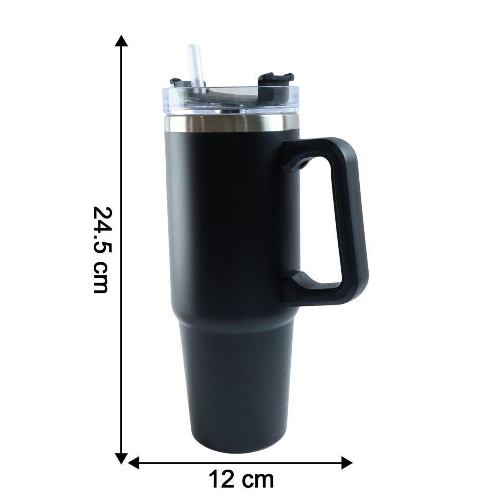 Large Capacity Travel Mug – 890 ML Insulated Black Tumbler