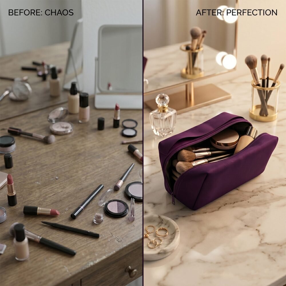 Travel Makeup Organizer Bag – Waterproof & Compact for On-the-Go