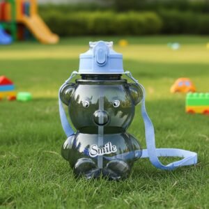 Kids Water Bottle – Cartoon Bear Shape with Straw & Strap