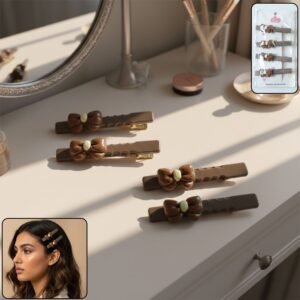 Bow Design Decorative Hair Clips Set – Elegant Snap Clips (4 Pc)
