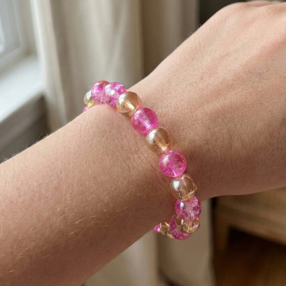Crystal Beaded Stretch Bracelet – Elegant Dual-Tone Design