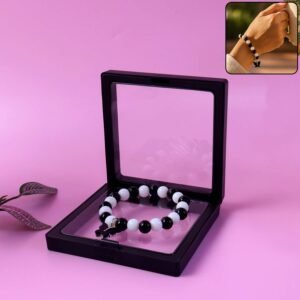 Black & White Beaded Bracelet with Cross Pendant – Elegant Style