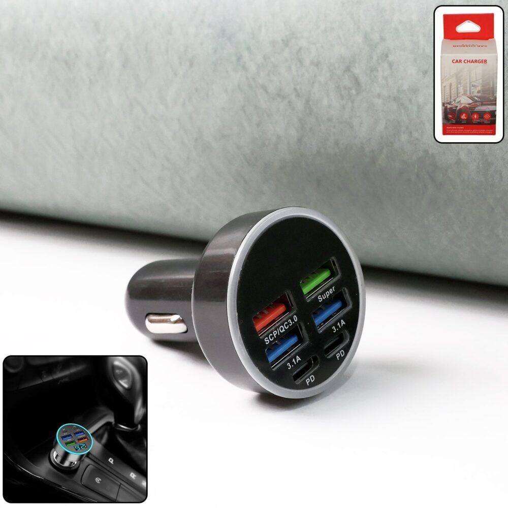 CarCharger-WOSKU-01.jpg Multi-Port Car Charger – Fast 4 USB Ports for 12V/24V Vehicles