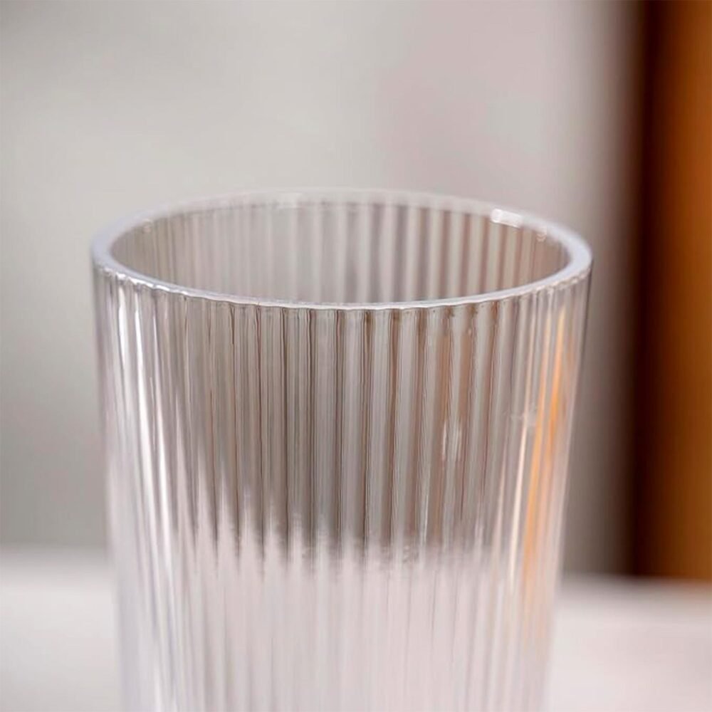Plastic Glass Set – 6 Tall Ribbed 300ml Unbreakable Glasses