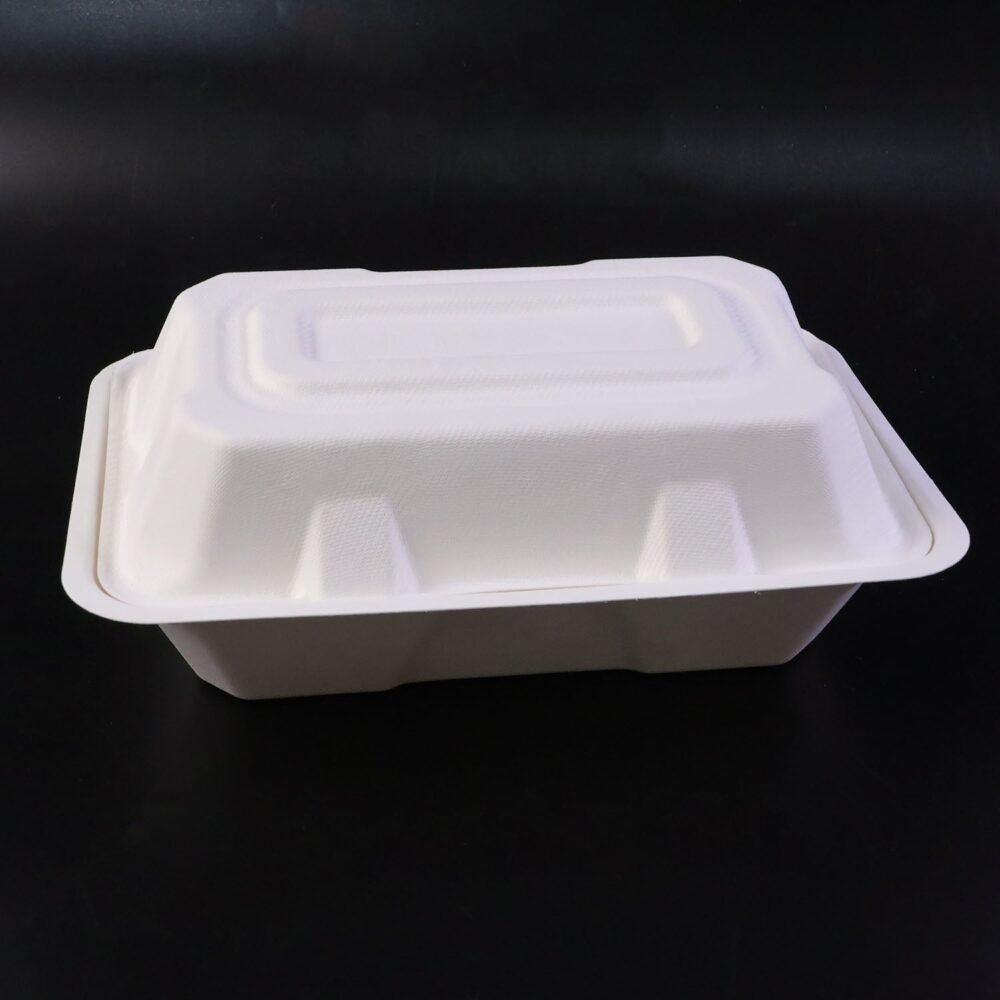 Clamshell-02.jpg Bagasse Clamshell Food Box – Eco-Friendly 9x6 Inch Disposable Set