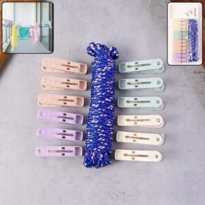 Clothesline Rope with 12 Clips – 5 Meter Heavy Duty Drying Rope