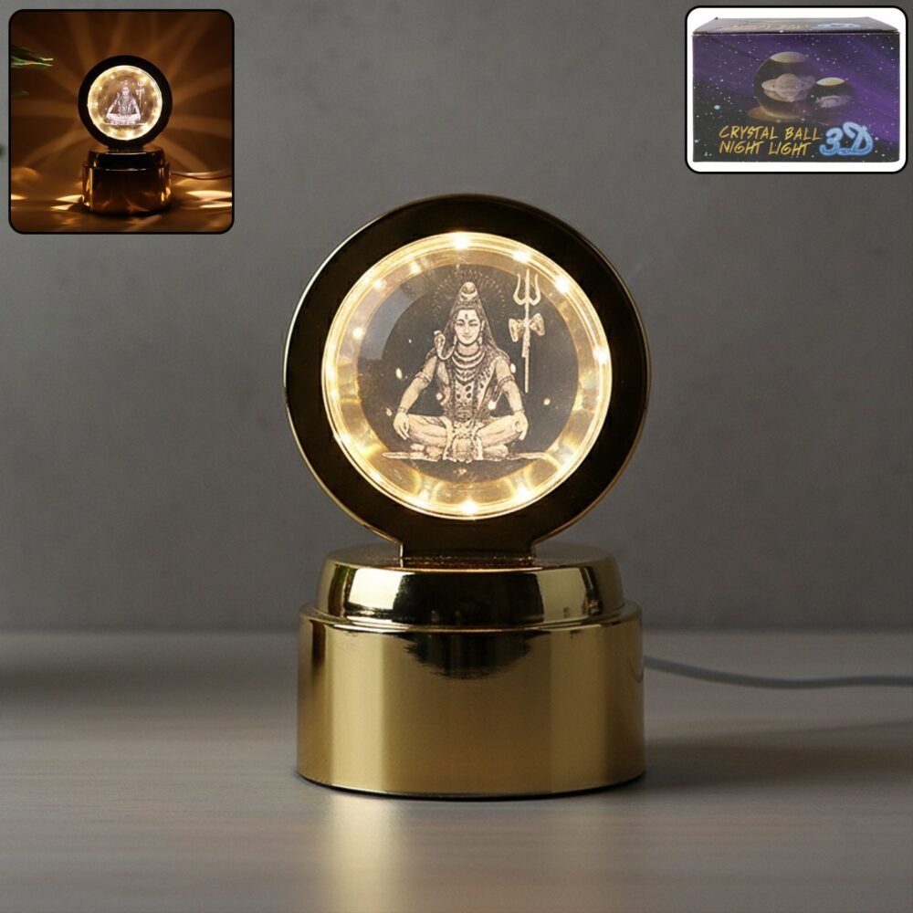 Mahadev 3D Crystal Ball Night Light – Rotating LED Decorative Lamp