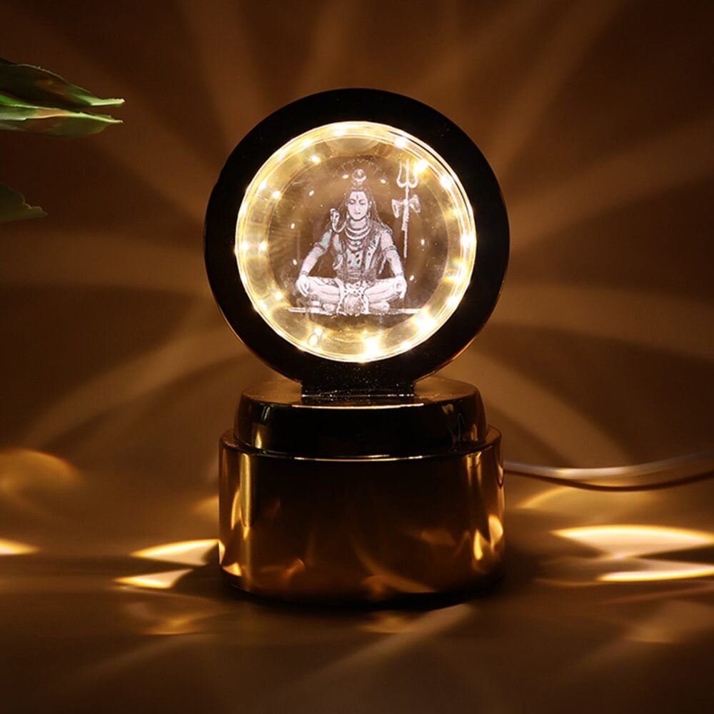 Mahadev 3D Crystal Ball Night Light – Rotating LED Decorative Lamp