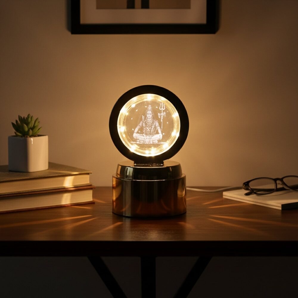 Mahadev 3D Crystal Ball Night Light – Rotating LED Decorative Lamp