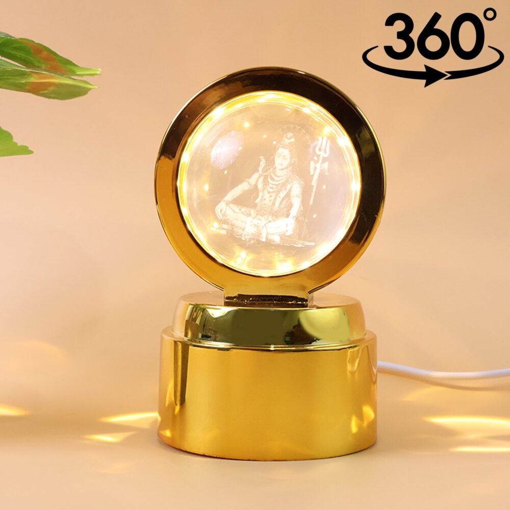 Mahadev 3D Crystal Ball Night Light – Rotating LED Decorative Lamp