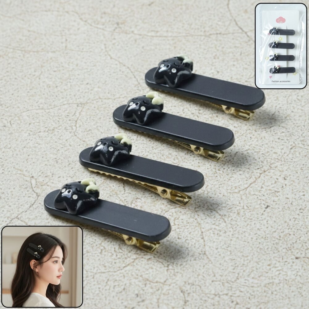 CuteBlackStarRibbon-WOSKU-01.jpg Cute Cat Hair Clips – Premium Matte Finish Set of 4