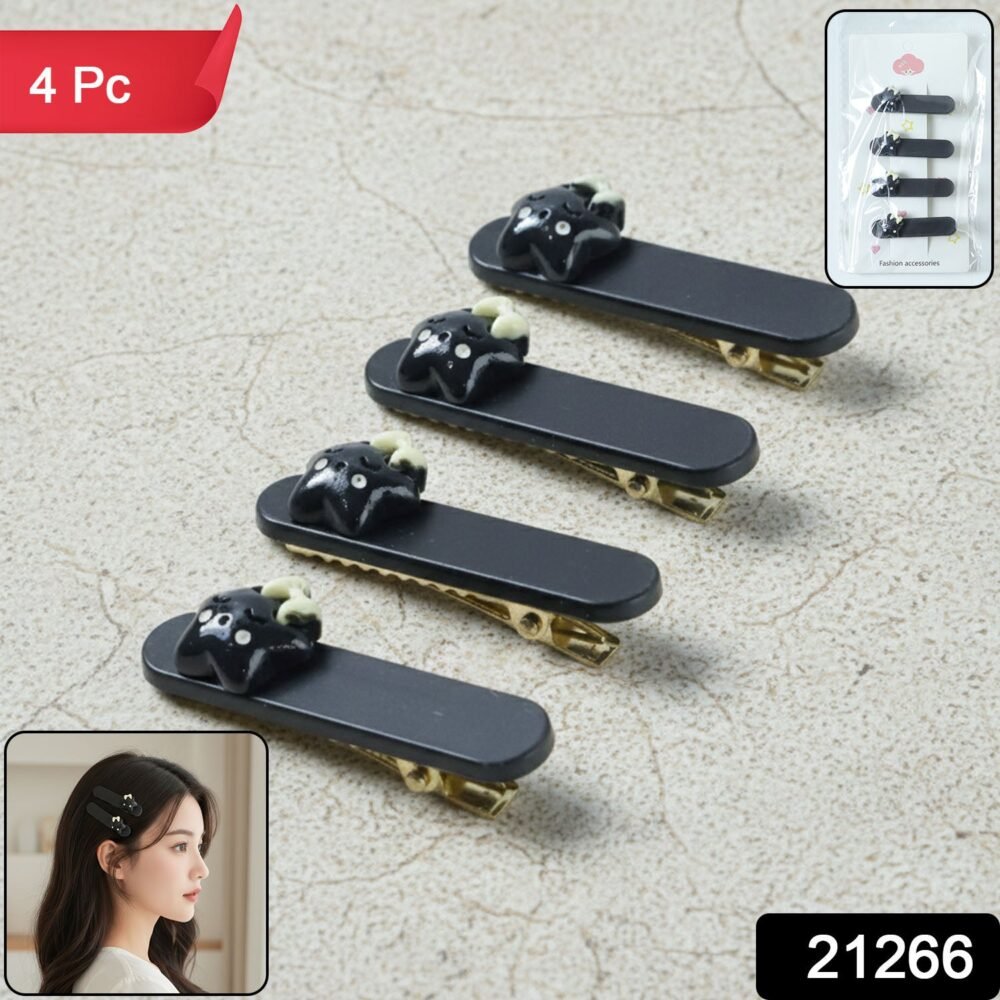 CuteBlackStarRibbon-WSKU-01.jpg Cute Cat Hair Clips – Premium Matte Finish Set of 4