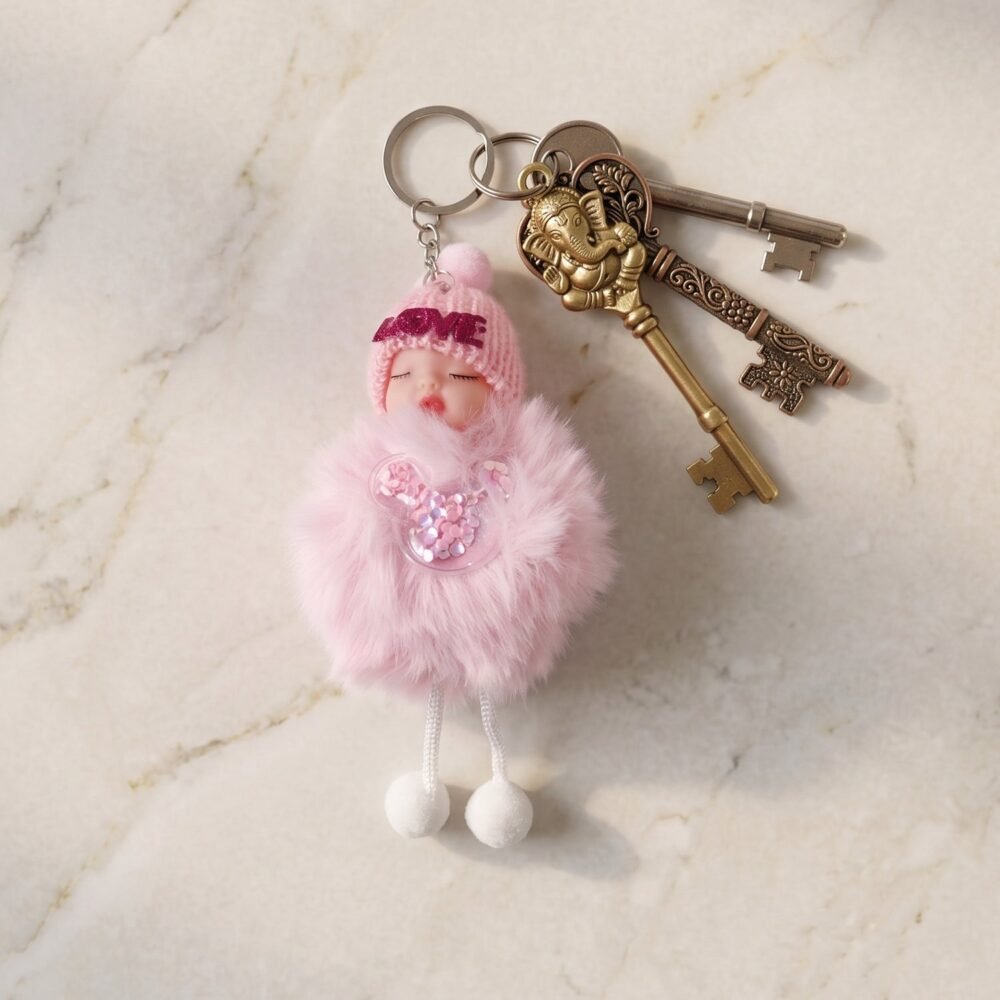 Plush Doll Keychain – Soft Fur Ball Charm