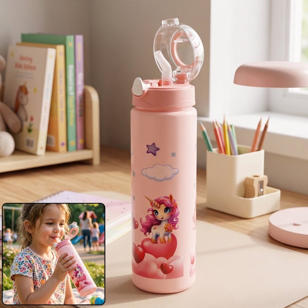 Cutekidswaterbottle-WOSKU-01.jpg Kids Water Bottle – Fun Design with Flip Straw Lid for Easy Drinking