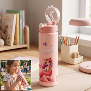 Cutekidswaterbottle-WOSKU-01.jpg Kids Water Bottle – Fun Design with Flip Straw Lid for Easy Drinking