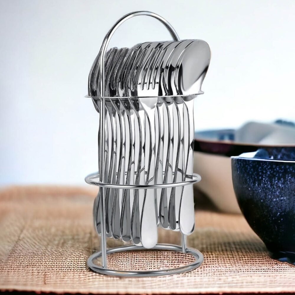 Stainless Steel Cutlery Set – 16-Piece with Elegant Stand