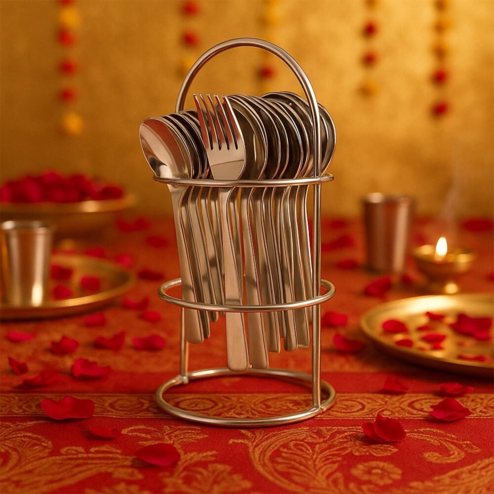 Stainless Steel Cutlery Set – 16-Piece with Elegant Stand