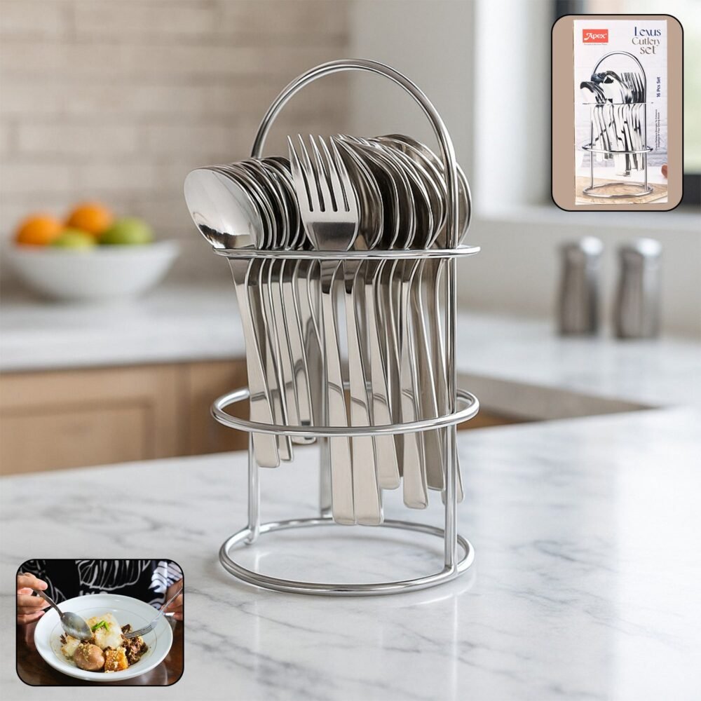 Stainless Steel Cutlery Set – 16-Piece with Elegant Stand