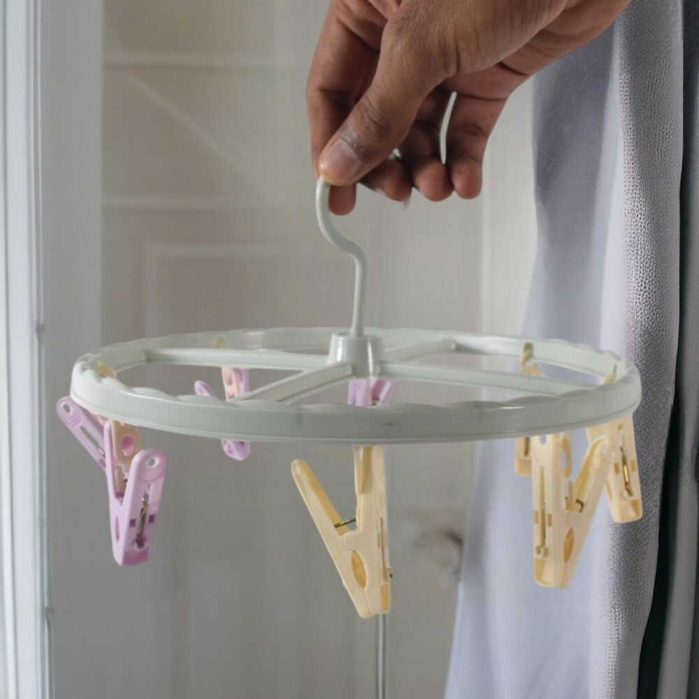 DSC_0380_3.jpg Clothespin Rack Laundry Drying Rack with 8 Clips – Compact & Windproof
