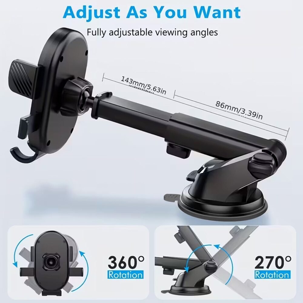 Car Mobile Holder – Adjustable 360° Suction Mount with One-Touch Lock
