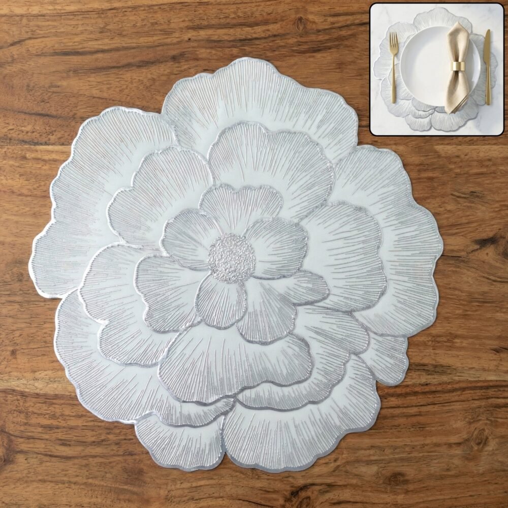 Round Floral PVC Table Mat – Waterproof & Heat Resistant for Dining