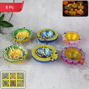 Clay Diya Set – Hand-Painted, Multicolor Decorative Lamps (6 Pc)