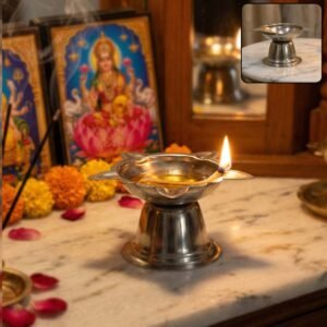 Diya2-WOSKU-01.jpg Sunflower Diya Stand – Big Stainless Steel Oil Lamp Holder