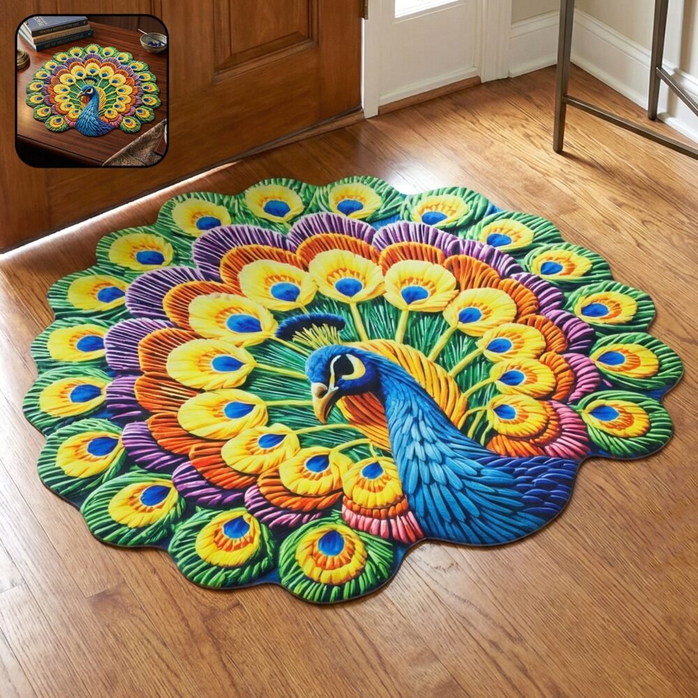 Peacock Design Floor Mat – Vibrant and Soft Home Decor