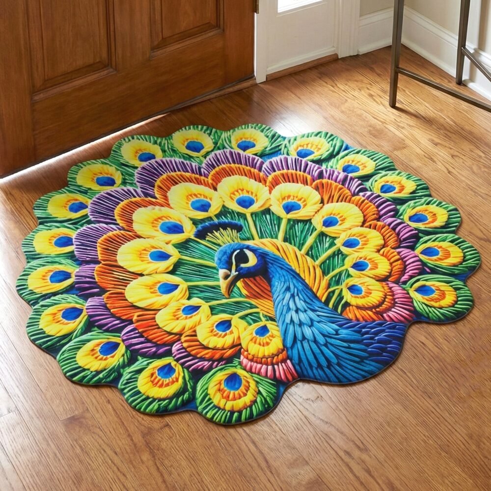 Peacock Design Floor Mat – Vibrant and Soft Home Decor
