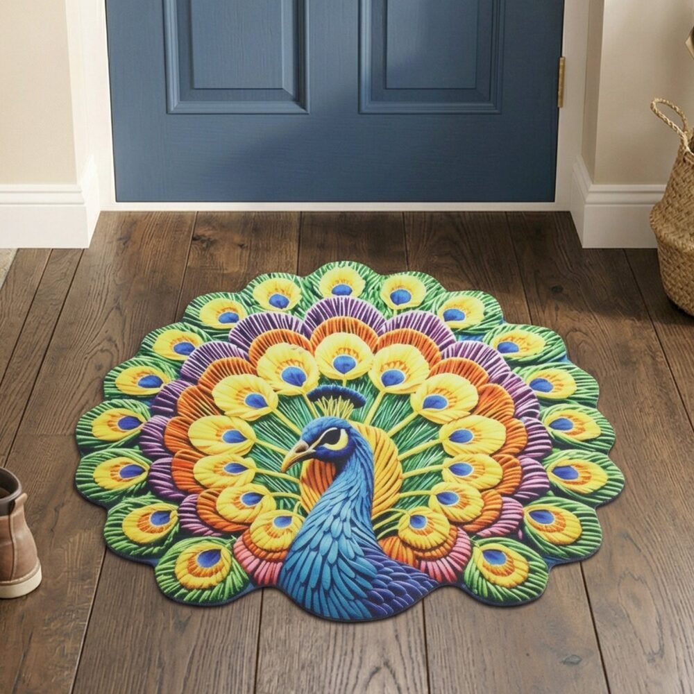 Peacock Design Floor Mat – Vibrant and Soft Home Decor