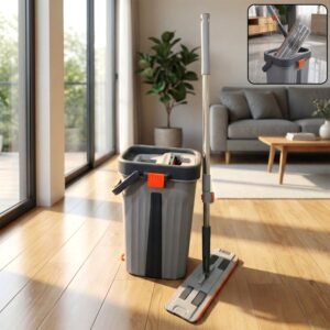 Flat Mop with Bucket Set – Big Size, Easy Press Wringer