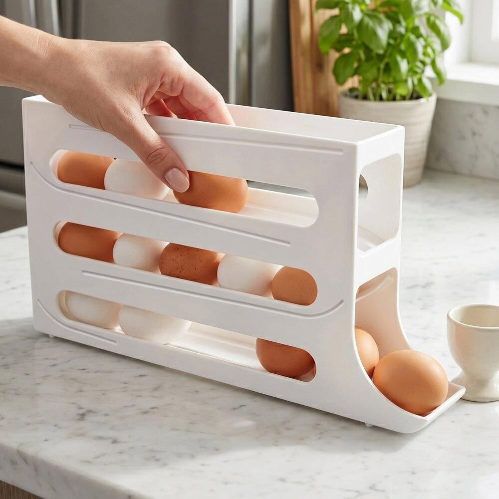 Plastic Egg Storage Organizer – Space-saving fridge tray for neat kitchen organization
