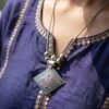 Traditional Square Motif Oxidised Silver Pendant Necklace – Elegant Ethnic Style