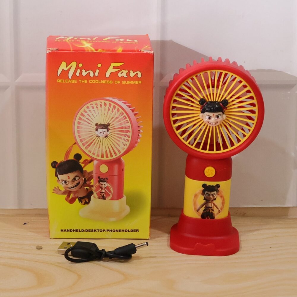 Cute Cartoon Character Mini Fan – Portable & Rechargeable for Kids