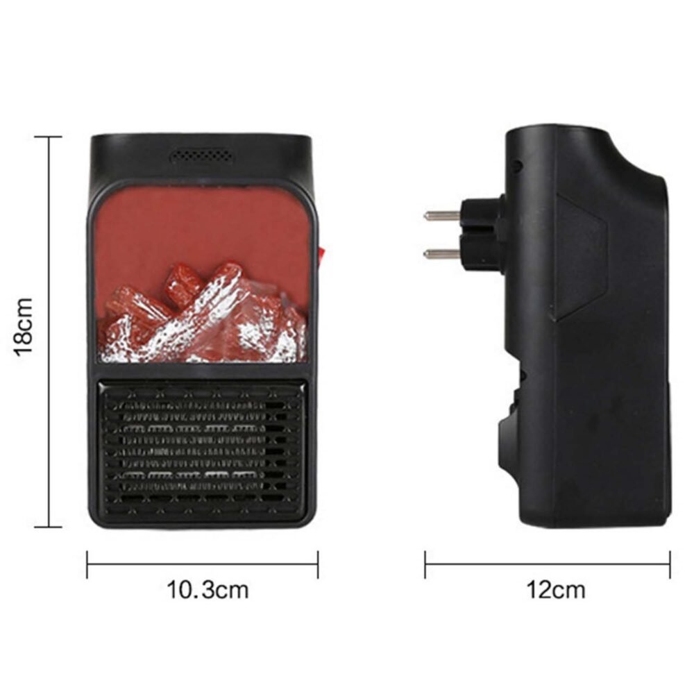 FlameHeater-size.jpg Electric Fireplace Heater ñ Realistic LED Flame |