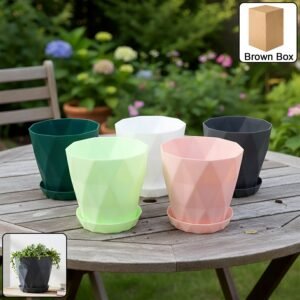 Flower-Pots-01.jpg Diamond Design Plastic Flower Pot Set – Stylish 5-Piece Planters with Drain Tray