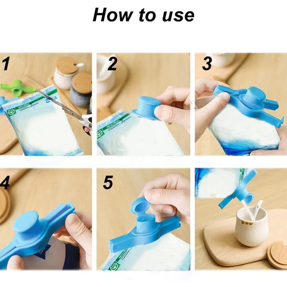 Food-bag-clip-04.jpg Food Pouch Sealer Clip – 4 Pc Set with Pour Spout