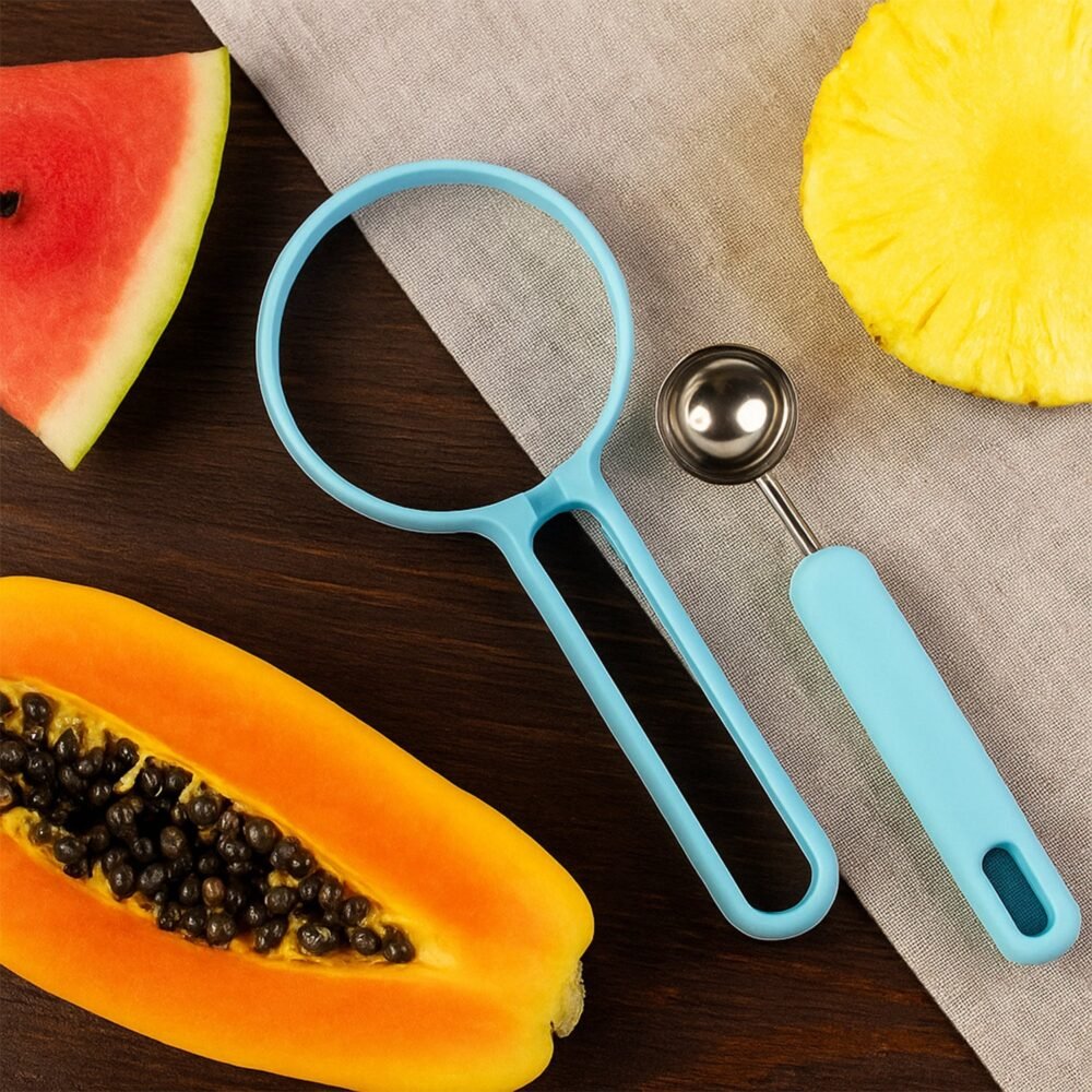 FruitPeeler-02.jpg Melon Baller – Multi-Function Fruit Cutter with Silicone Handle