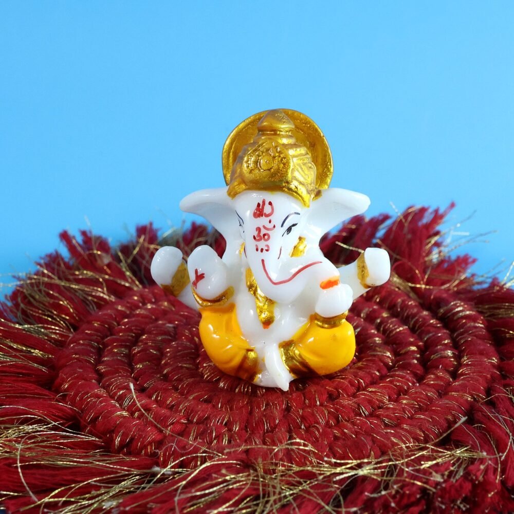 Lord Ganesha Decorative Idol – Mini Murti with Golden Crown