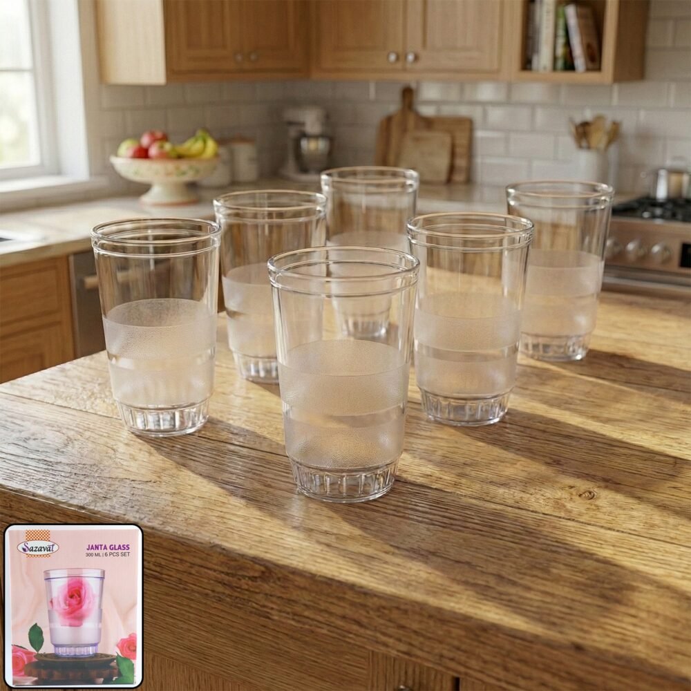 Glass-01_d6dfa8ea-e087-4ec3-931d-ec72c5bbbf46.jpg Janta Drinking Glass Set – 6 Pc with Frosted Grip, 300ml Each