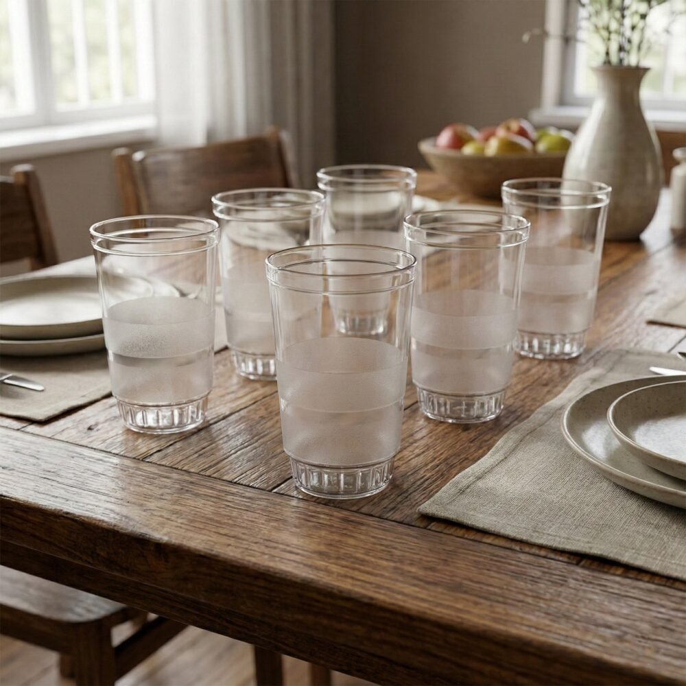 Glass-07.jpg Janta Drinking Glass Set – 6 Pc with Frosted Grip, 300ml Each