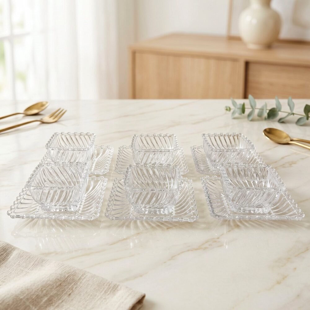 Glassware Serving Set – Elegant 12-Piece Snack & Dessert Plate Collection