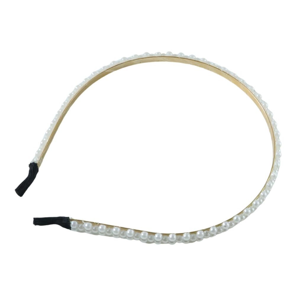 Pearl Beaded Hair Band – Elegant Slim Golden Metal Headband