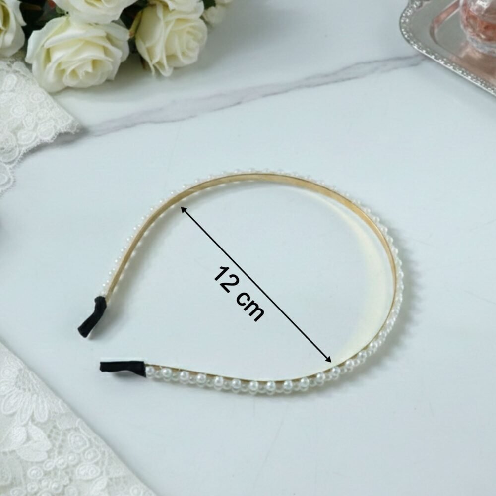 Pearl Beaded Hair Band – Elegant Slim Golden Metal Headband