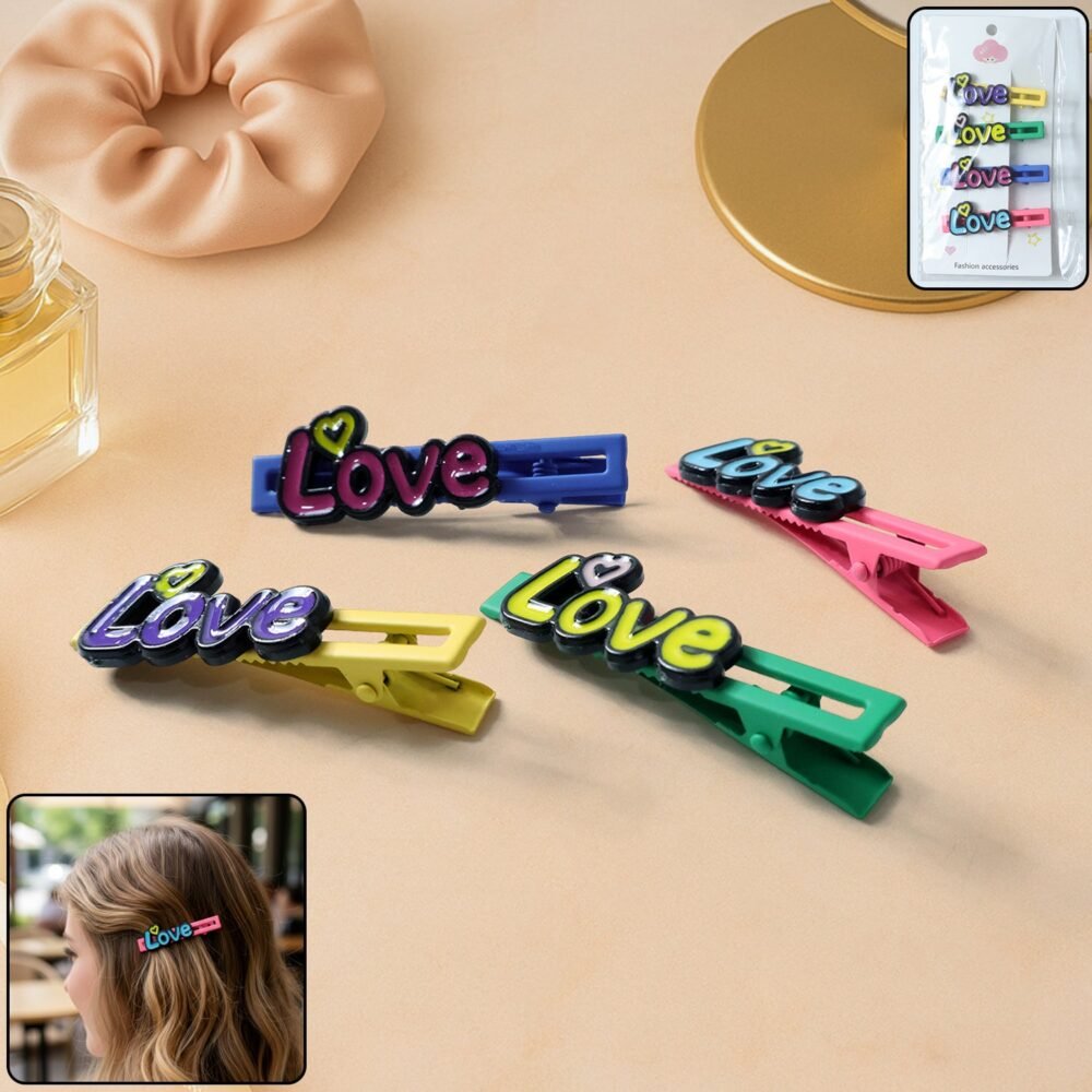 HairClip01.jpg Decorative Hair Clip Set – Stylish Text Design, Pack of 4