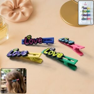 Decorative Hair Clip Set – Stylish Text Design, Pack of 4