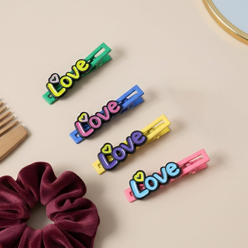 HairClip02.jpg Decorative Hair Clip Set – Stylish Text Design, Pack of 4