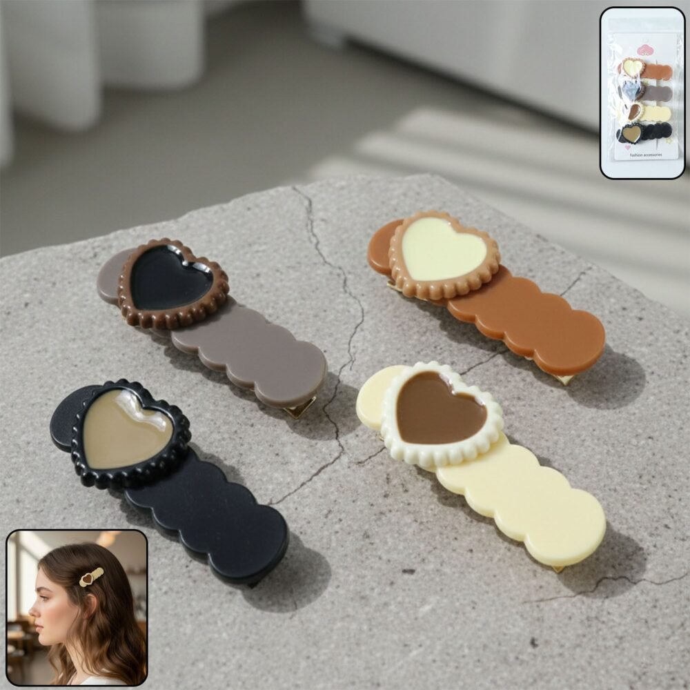 Heart Shape Hair Clips Set – Stylish Lightweight Snap Clips (4 Pc)