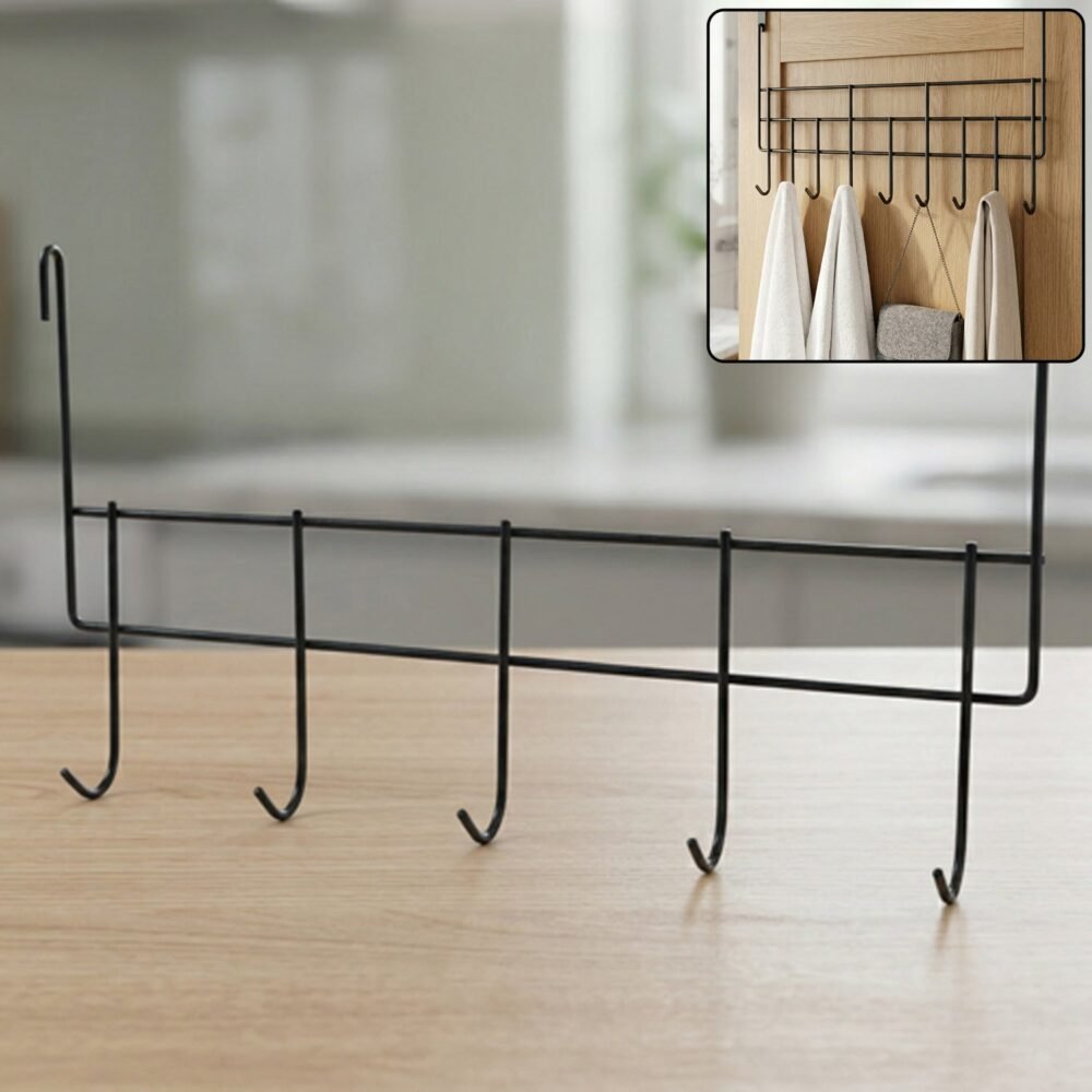 HookHangerOrganizer-WOSKU-01.jpg Over the Door Metal Hook Rack – Space Saving 5 Hook Organizer