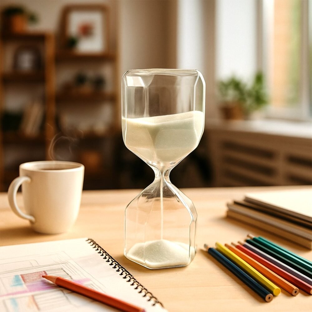 Hourglass-02.jpg Glass Hourglass Timer – Elegant 2.5-Minute Visual Focus Timer